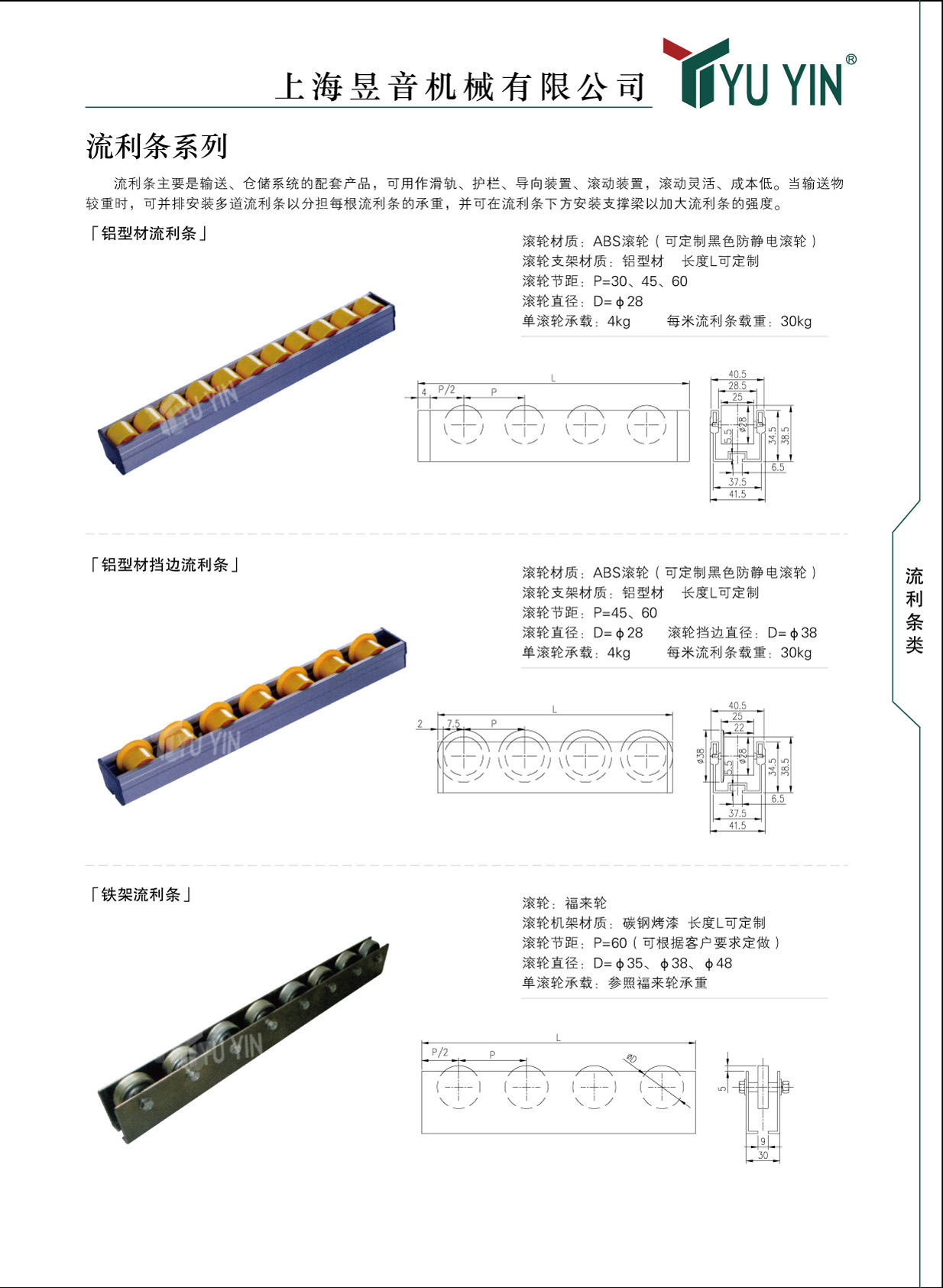 果蔬输送设备配件流利条的组成结构